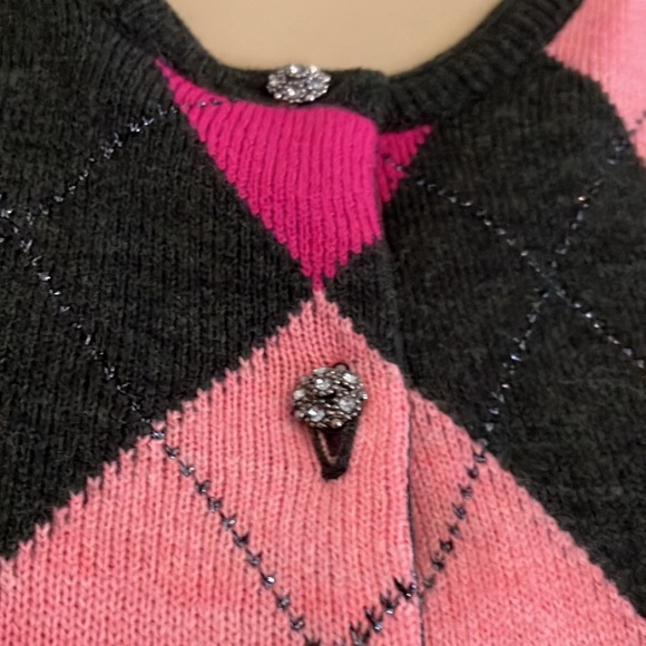 Used Cardigan knit Sweater New York &Company Gray and Pink Plaid - Picture 6 of 13